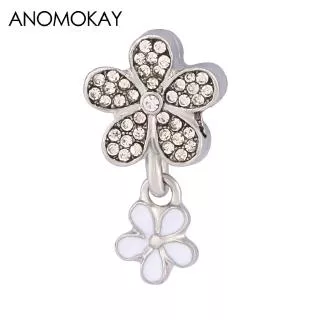 White Crystal Petal Flower Charms & Beads fit Bracelets & Bangles White Enamel Plant Charm Pendant