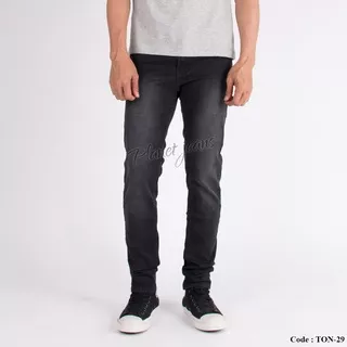 Celana jeans Slimfit abu pria dark grey wash denim slim fit TON29