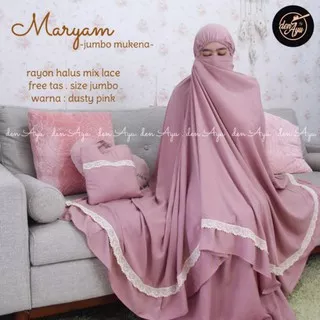 Mukena Maryam Bahan Rayon Halus Mix Renda Lace By Den Ayu/Mukena Jumbo Rayon Polos Cantik Free Tas