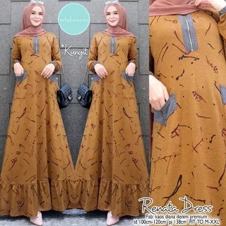 BAJU MUSLIM BUSUI GAMIS MAXY DRESS MELAR RENATA DRESS BAHAN KAOS DIANA DENIM LD100-120 PJ138cm