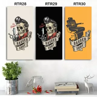 Dekosistem - Hiasan dinding poster kayu estetik Pajangan rumah barber shop Retro skull Poster