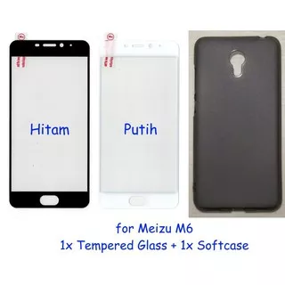 Paket Meizu M6 ( Meizu 6 )( 5.2 inch ) - Tempered Glass Full Cover + Casing Soft TPU Jelly Case