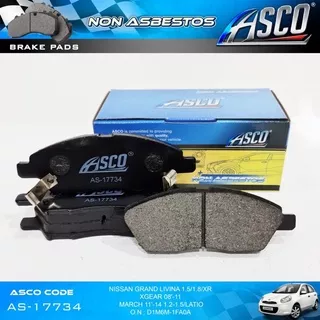 Brake Pad Kampas Rem Depan Set Nissan March 1.2-1.5/Latio/Livina XR-X Gear 2008-2011 ASCO AS-17734