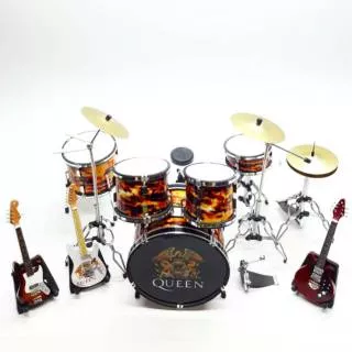 miniatur alat musik drum set queen plus gitar mini 10 cm