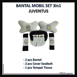 Bantal Mobil JUVENTUS Set 3in1 Bantal Mobil Seatbelt Tempat Tissue Karakter Juventus
