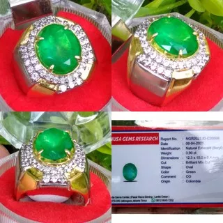 Batu permata - Zamrud Colombia super HQ CO Cincin Pria Cincin Perak Handmade Batu Permata Asli