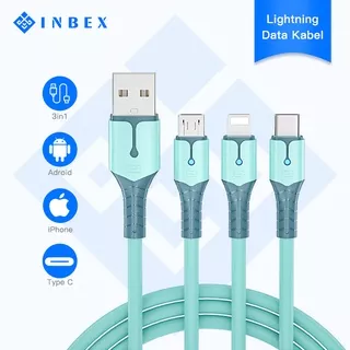 INBEX 1 for 3 lightning data cables 1.5M with Micro TypeC lightning green with android /type-c/iphon