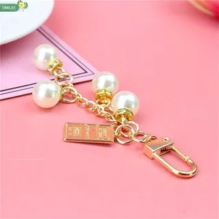 EMILEE New Key Chains Cute Mobile Phone Key Chain Crystal Pearl Women Car Key Ring Korean Pendant Keychains Heart