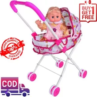 Mainan anak Baby Doll + Stroller Mainan Anak Boneka Bayi Bisa Nangis Dapat Stroller