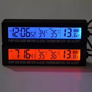 Jam Digital LCD Mobil dengan Thermometer + Battery Voltage Monitor - OMRSDZBK Black