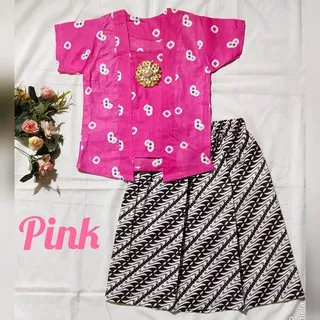 setelan batik jumputan anak bahan katun model kutubaru CBUM pink