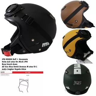 Helm Dewasa Retro Klasik Model Pilot JPN MOMO Kawai ata Monsa Vintage Jap Style Kacamata Warna Hitam Cokelat Coklat Hijau Army Kuning Doff SNI + Pengait Kacamata / Kancing Belakang Helm  Ready Size L besar atau XL