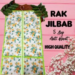 RAK JILBAB GANTUNG (mika tebal rak hanger hijab/kerudung+hanger selang+bross)