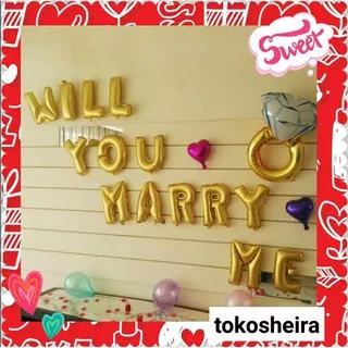 Balon Huruf Will You Marry Me Set Paket Balon Lamaran Pernikahan Dekorasi Balon Bogor