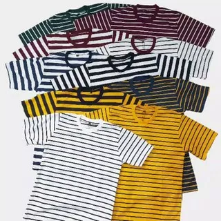 KAOS POLOS KATUN STRIPE STRIPES SALUR BELANG GARIS GARIS PRIA WANITA KEREN FASHION BANDUNG