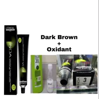 L`oreal hair color pewarna rambut loreal inoa 3 dark brown plus oxidant
