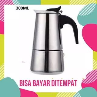 Teko Kopi Stainless Moka Pot Espresso Coffee Maker 300ml Perlengkapan Dapur Peralatan Masak L51