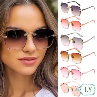 LY Summer Shades Vintage Eyewear Square Rimless Sunglasses for Women Transparent UV400 Tinted Gradient Sun Glasses Frameless