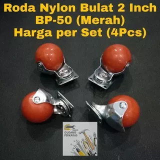 Roda Nylon Bulat 2 In Merah BP50 - Roda Caster Etalase Lemari Kursi 2