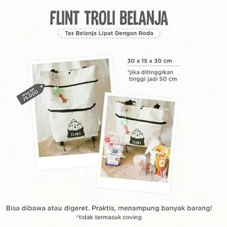 flint trolley troli bag belanja tas supermaket beroda roda lipat folding multifungsi tote bag ivory