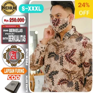 Baju Kemeja Atasan Batik Premium Furing Pria Lengan Panjang Slimfit Modern Keren Aluna PJ 025