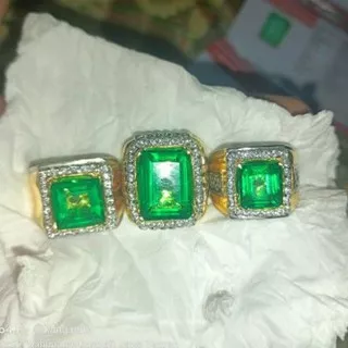 Natutal Zamrud Colombia CO 3 pcs super HQ Zamrud Colombia Asli Cincin Perak Cincin Pria