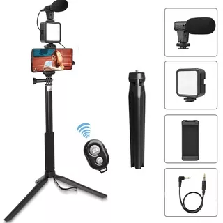 Paket Lampu Go-Pro Video Making AY 49Z All in One Universal LED Tripod Microphone Kit Phone Holder