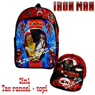 Tas ransel anak karakter ironman led mata nyala 2in1 - tas ransel + topi