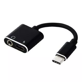 Adapter USB Type C to AUX 3.5mm Headphone + USB Type C - Black