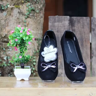 Sepatu Black Panda - Sepatu Wanita Trendy Black Panda Pita Girly Hitam