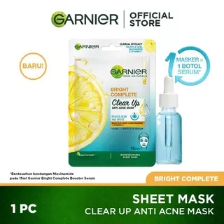 Garnier Bright Complete Clear Up Anti Acne Serum Mask Skin Care (Untuk Wajah Cerah Bebas Jerawat)