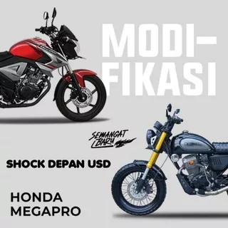 SHOCK DEPAN UPSIDE DOWN FULL CNC NEW MEGAPRO MONO VERZA CB150R CBR COCOK BUAT JAPSTYLE SCRAMBLER CAFERACER PALING GAMPANG DI PASANG.