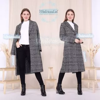 S-8XL Long wool coat wanita jaket winter cewek jumbo plaid mantel women panjang korea big size