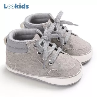 Sepatu Prewalker Bayi Laki Laki Perempuan Umur 0 - 12 Bulan Sepatu Prewalker Bayi Sepatu Sneakers Anak Bayi Laki Laki Perempuan Sepatu Boot Anak Bayi Laki Laki Perempuan Murah Baby Prewaker Shoes Umur 0 - 14 Bulan, umur 1 Tahun Lookids Abu LK04