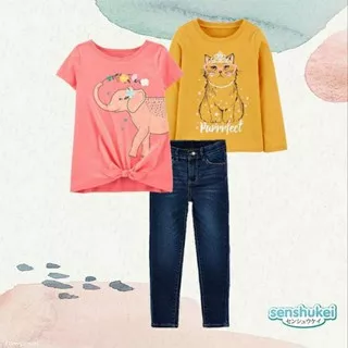 RIMA 3 IN 1 SET/SETELAN ANAK PEREMPUAN IMPORT KAOS LENGAN PENDEK