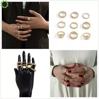 Cod Qipin 9Pcs Bohemia Moon Geometric Golden Knuckle Joint Finger Rings Set Hip Hop Jewelry Accessories