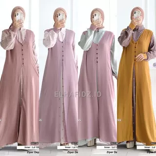 Hijab Sisters Brigita Dress Set Outer Maxi Jumbo Rayon Motif Polkadot Gamis Muslim Wanita LD 120 Busui