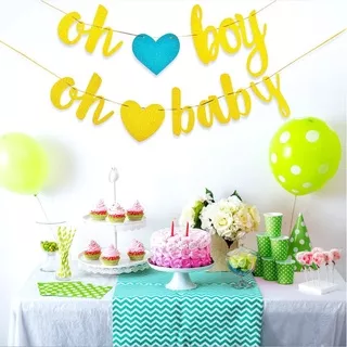 Banner Tulisan Oh Baby Oh Boy Oh Girl Warna Emas Glitter Untuk Baby Shower