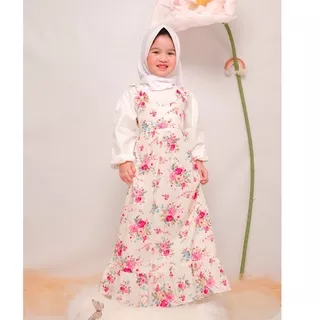 Gamis Anak Perempuan Motif Bunga Warna Pastel Bahan Katun Gratis Hijab Gamis Nania Umur 3-12 Tahun