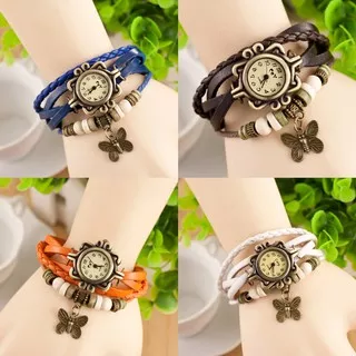 [?COD] Jam Tangan Gelang Tali Vintage Aksesoris Fashion Korean Style Wanita Cewek Couple Korea Murah