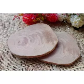 Wood slice kayu jati bahan mahar nikah dan seserahan