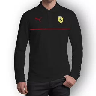 Kaos Polo Shirt Puma Ferrari List Lengan Panjang Hitam