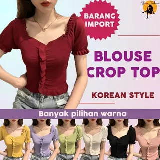 Crop Top Import Rajut Korea Model Lengan Pendek Blouse Atasan Wanita