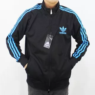 JAKET ADIDAS FIREBIRD HITAM LIST BIRU M L XL - JAKET OLAH RAGA PRIA - SWEATER - TRAINING OLAH RAGA