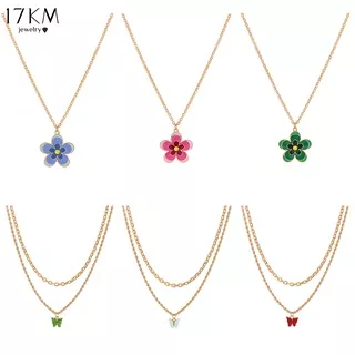 17KM Colorful Gold Silver Chain Necklace Butterfly Flower Heart Tai Chi Lattice Pendant Choker Accessories Jewelry
