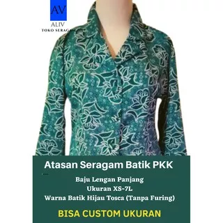 Atasan Seragam Batik PKK Hijau Tosca Ukuran XS-XL Lengan Panjang