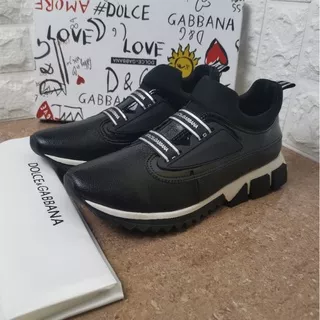 sepatu dolce gabbana sneaker pria D&G mirror super premium hitam kulit asli leather shoes Black cowo
