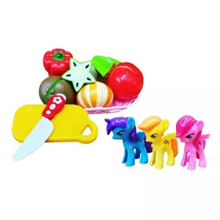 CUTTING GAME + KUDA PONY - 9906 MAINAN BUAH DAN SAYUR POTONG ISI 6 DAN 3 FIGURE LITTLE PONY