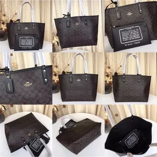 [ORIGINAL 100%] Coach F36658 Reversible Tote Bag/Coach Shoulder Bag 2 Tone - Black Brown