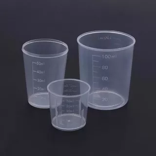 100ml / 50mL / 30 mL  / 10 mL gelas plastik transparan ukuran dengan tutup measuring cup gelas ukur